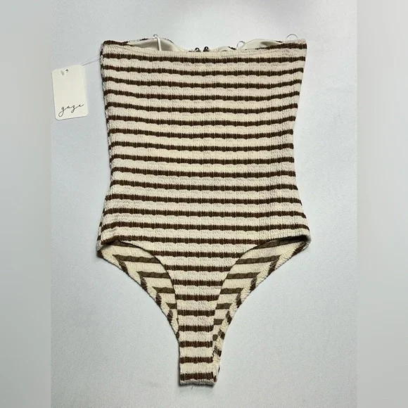 GAZE Brown & Cream Strapless Striped Bodysuit - Picture 2 of 4